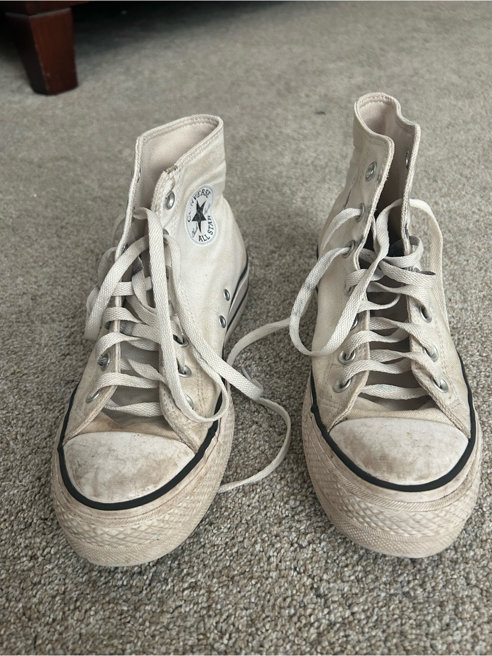 Converse Cream High Top Platform Sneakers